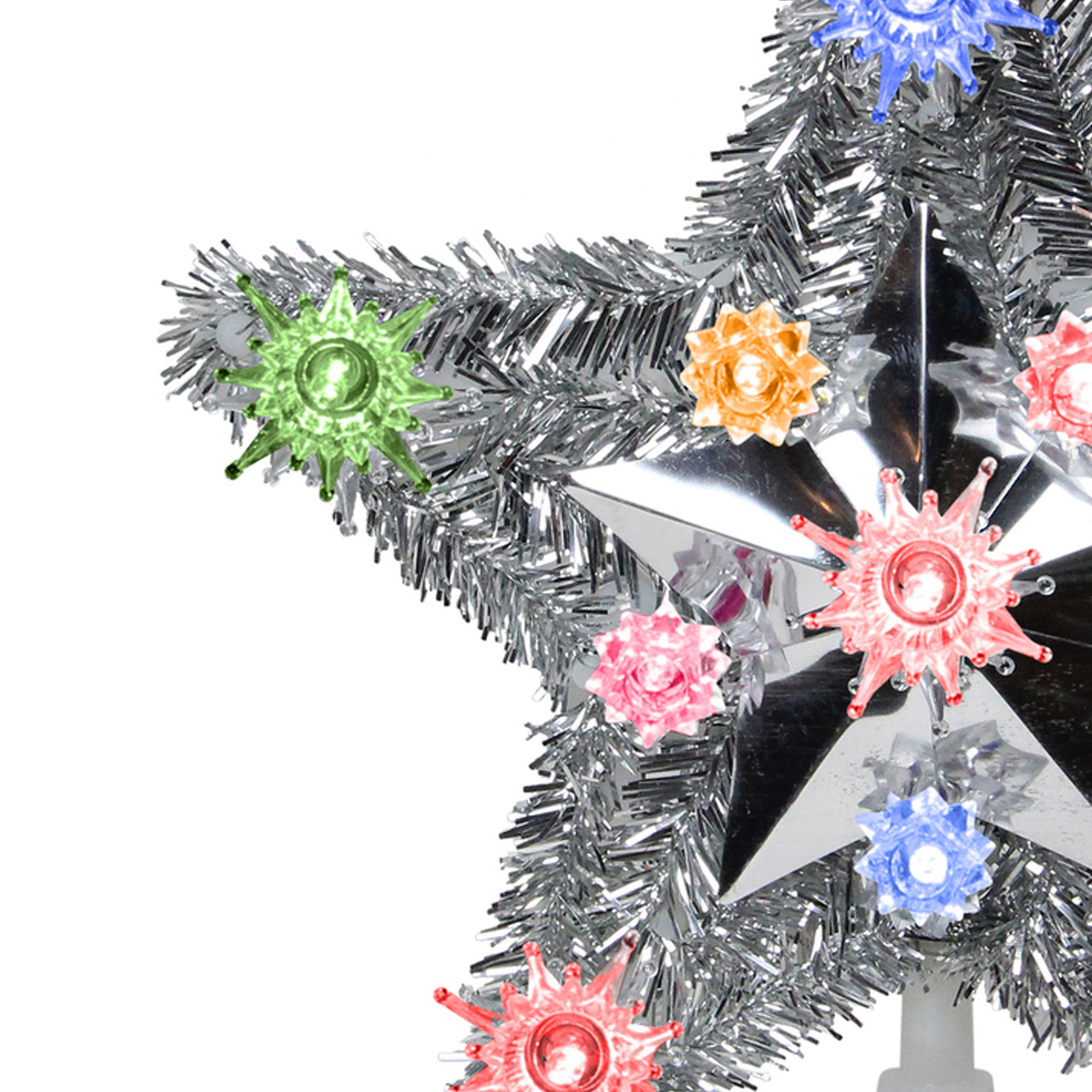 9" Lighted Silver Star Christmas Tree Topper Multicolor Lights